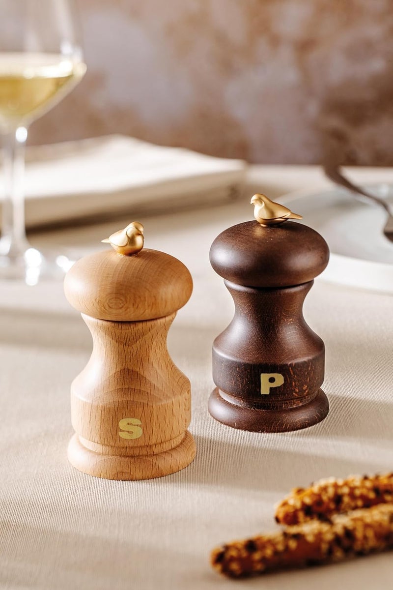 Bird Salt Mill Natural Beechwood Finish With Adjustable Grinder, 11 cm / 4.33 Inch